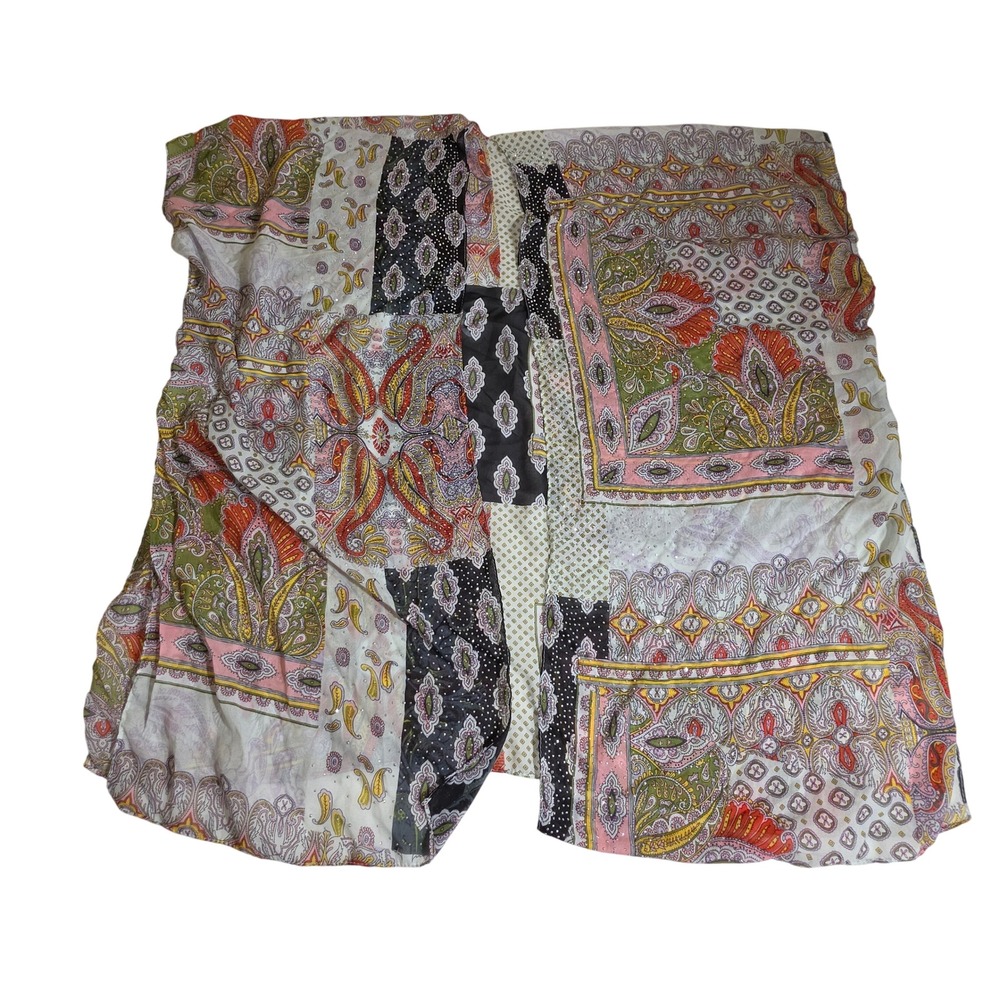 VNT Hippie Jessica McClintock Open Front Wrap Vest W OS Multi Paisley Rhinestone